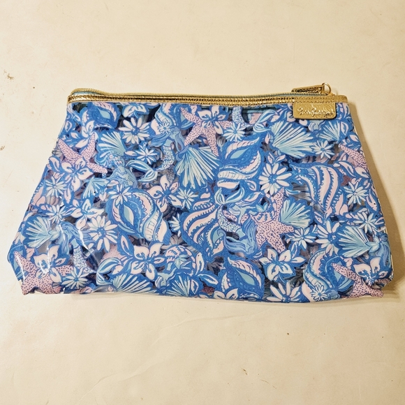 Lilly Pulitzer Sound the Sirens Clear PVC Pouch Make Up Travel Bag Amalfi Blue - Picture 5 of 5